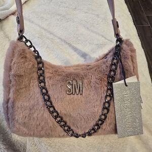 Steve Madden Pink Faux Fur Shoulder Bag with Chain
